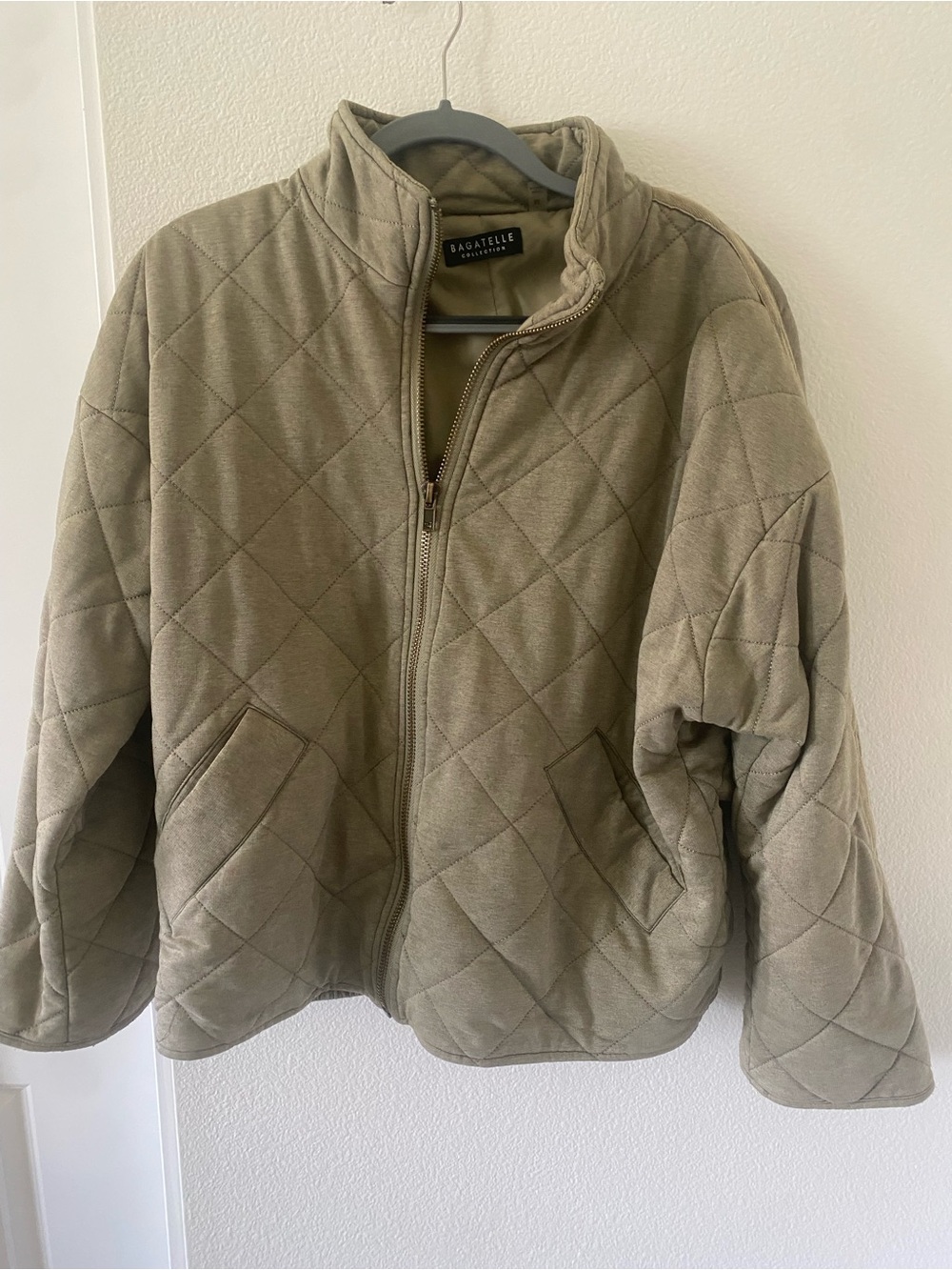 Bagatelle Quilted Olive Green Zip-Front Jacket